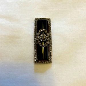 Antique Brooch/Pendant - Onyx and Sterling Silver